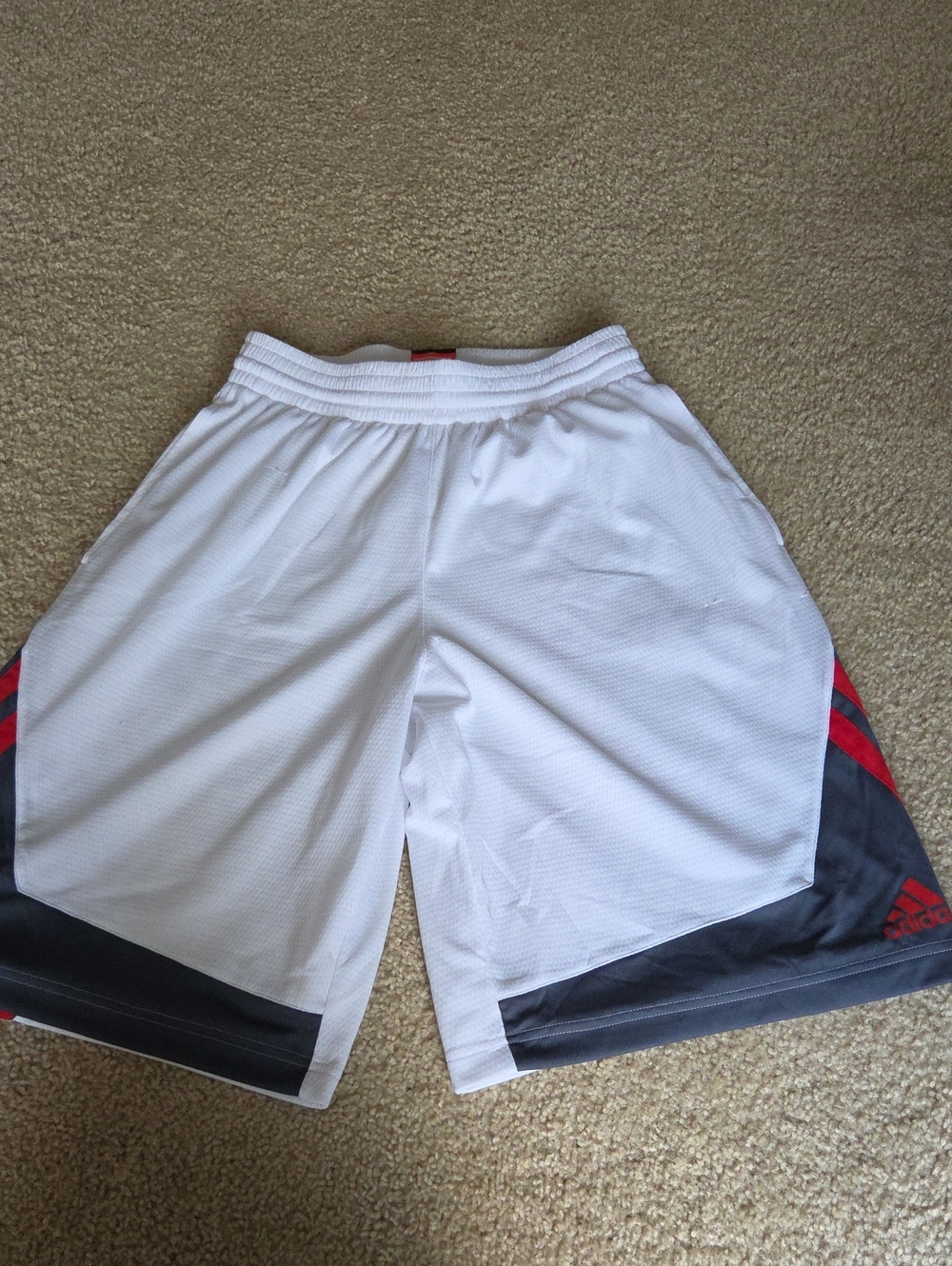 adidas White Athletic Shorts with Black & Red Accents
